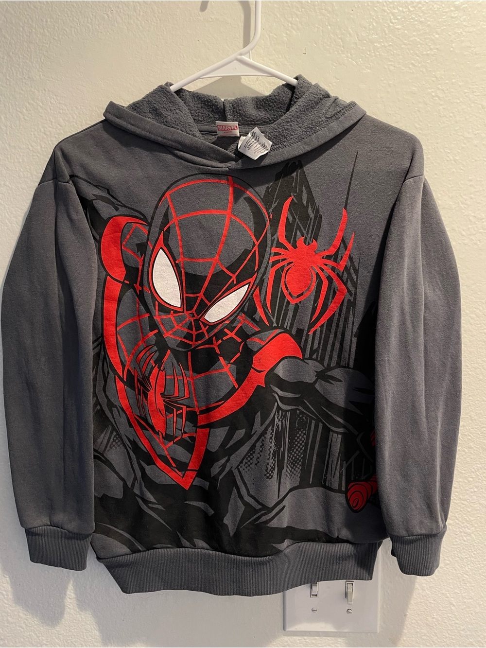 Marvel Spider Man Miles Morales Hoodie Boys Size Medium 10 12 Gray Pullover